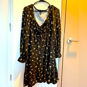 ASOS square neck ruched front mini dress in black ditsy floral